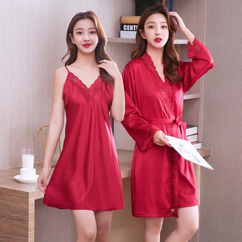 Ice Silk Sexy Camisole and Robe Set for Women