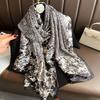 New silk scarf new silk satin printed shawl holiday fashion sunscreen long section simulation silk scarf