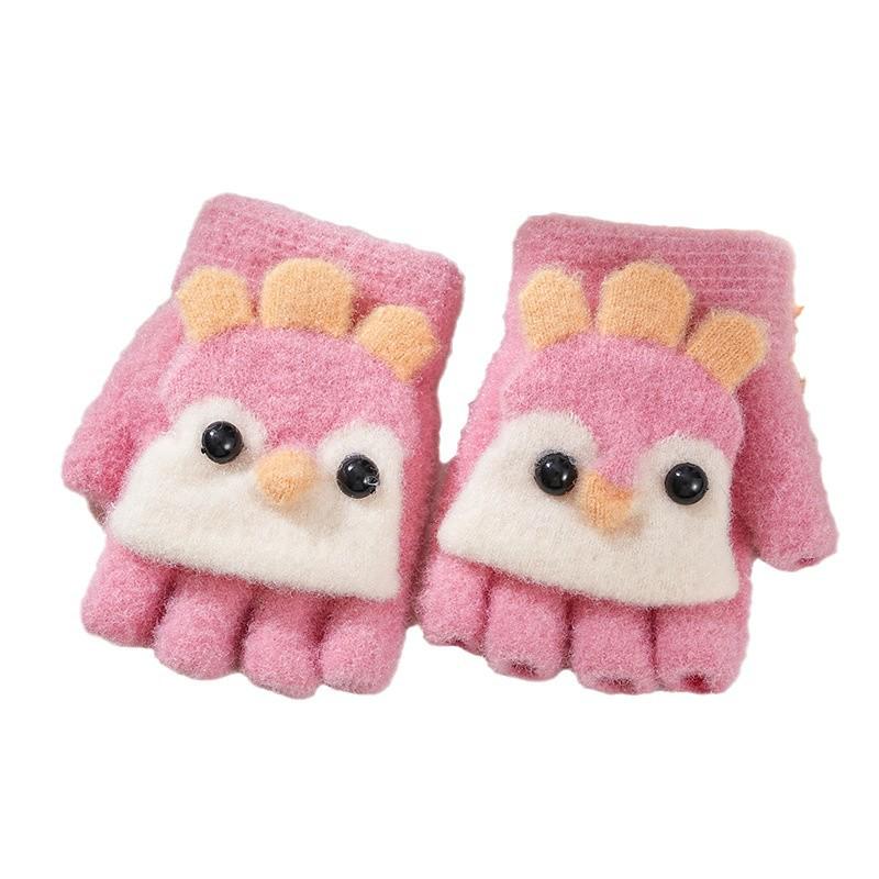 Cartoon Baby Chick Unisex Flip-Top Warm Gloves for Kids - Autumn/Winter