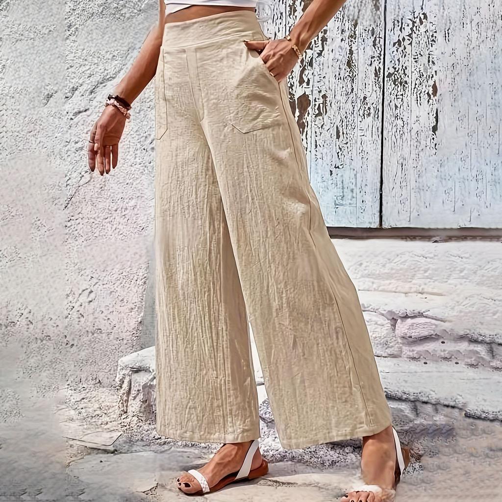 Women’s High Waist Loose Fit Wide Leg Pants Solid Casual Trousers for Office and Everyday Wear Comfy Straight Leg Design