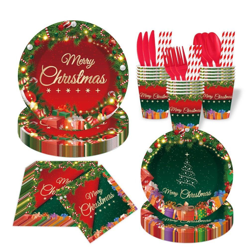 Reindeer Design Christmas Disposable Tableware Color Printed Party Dinnerware Set Venue Decoration