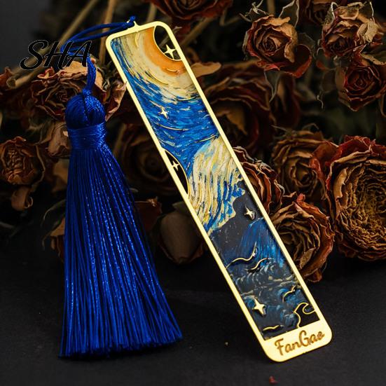Miniature Decorative Bookmark Metal Bookmarks with Tassel, Hollow Out Oil Painting Theme Book Tassel Page Mark, Reading Accessory for Lovers,
