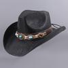 202602-2F040A Ins Chic Summer Western Cowboy Grass Belt  Imitation Gemstone  Fedoras Hat Outdoor Men Women Panama Jazz Cap