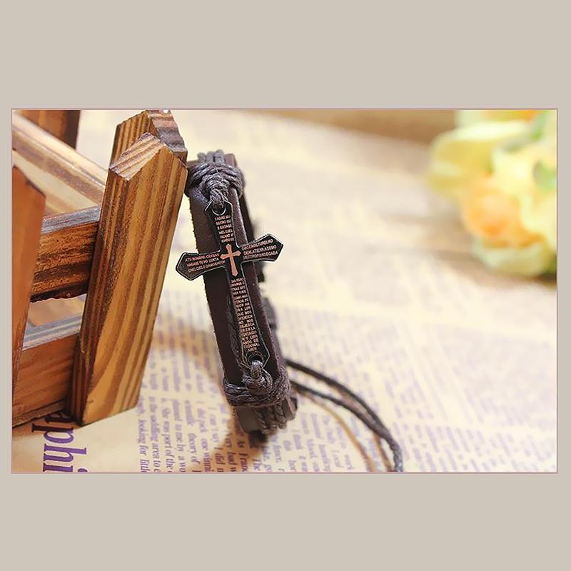 1 Pc Unisex Fashion Crossing Bracelet Jewelry Gift Luck Jewelry Leather Material Sizse Adjustable AVE