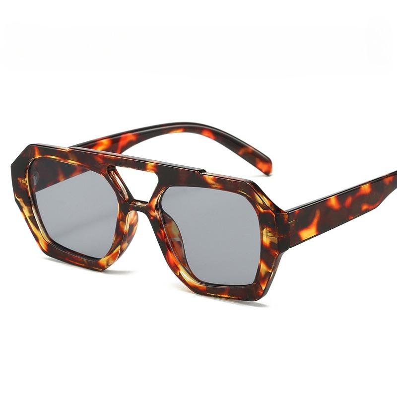 Übergroße Sonnenbrille mit Doppelsteg für Damen und Herren, Leopardenmuster, Braun, Farbverlauf, modische Luxus-Designer-Sonnenbrille für Herren