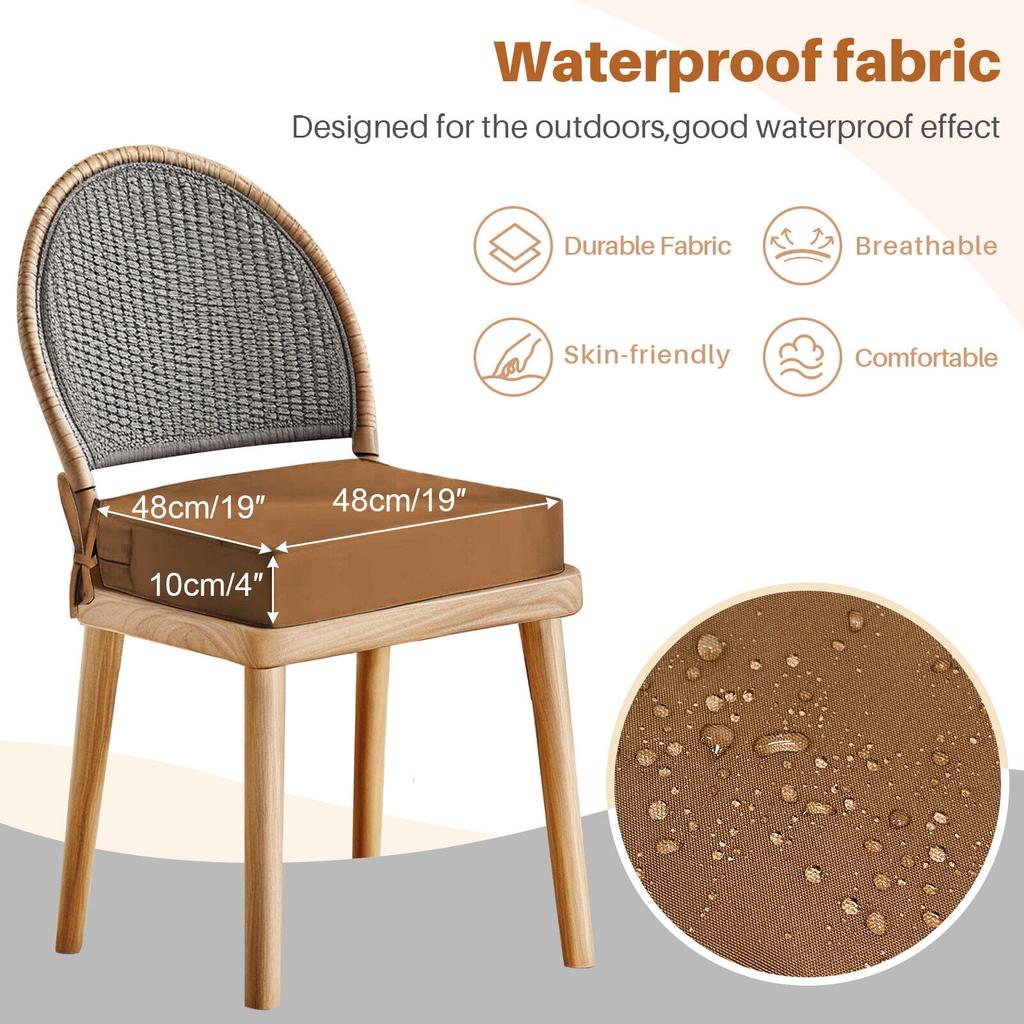 Waterproof Outdoor Seat Cushions Set of 2, Thick Patio Furniture Cushions with Ties, Non Slip Chair Pads for Garden, Porch