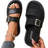 Women's Open Toe Casual Flat Slide Sandals Adjustable Buckle Thick Sole Summer Slip On Comfort Footwear