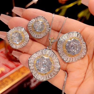 Jesienna i zimowa biżuteria Miedziana podstawa Pozłacana Szlif różowy Biały diament Temperament Lekki luksus Garnitur Kobiety 14-10 mm