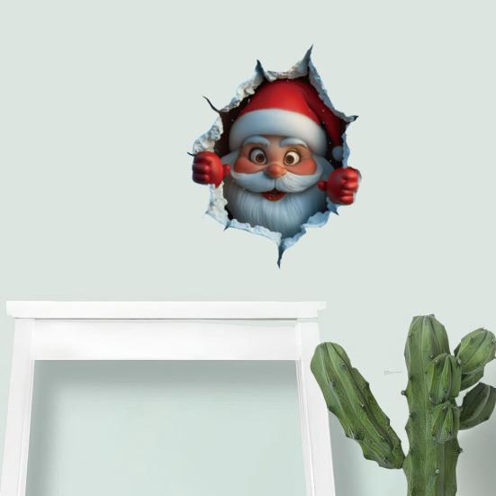 Santa Cracked Wall Decal Christmas Self-Adhesive Static Clings PVC Stickers for Car Window Room Wall Decor