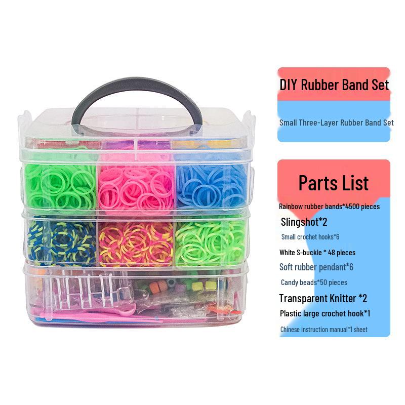 

Three-Layer Box of 4500 Rainbow Rubber Bands, 15 Colors - DIY Children s Educational Toy