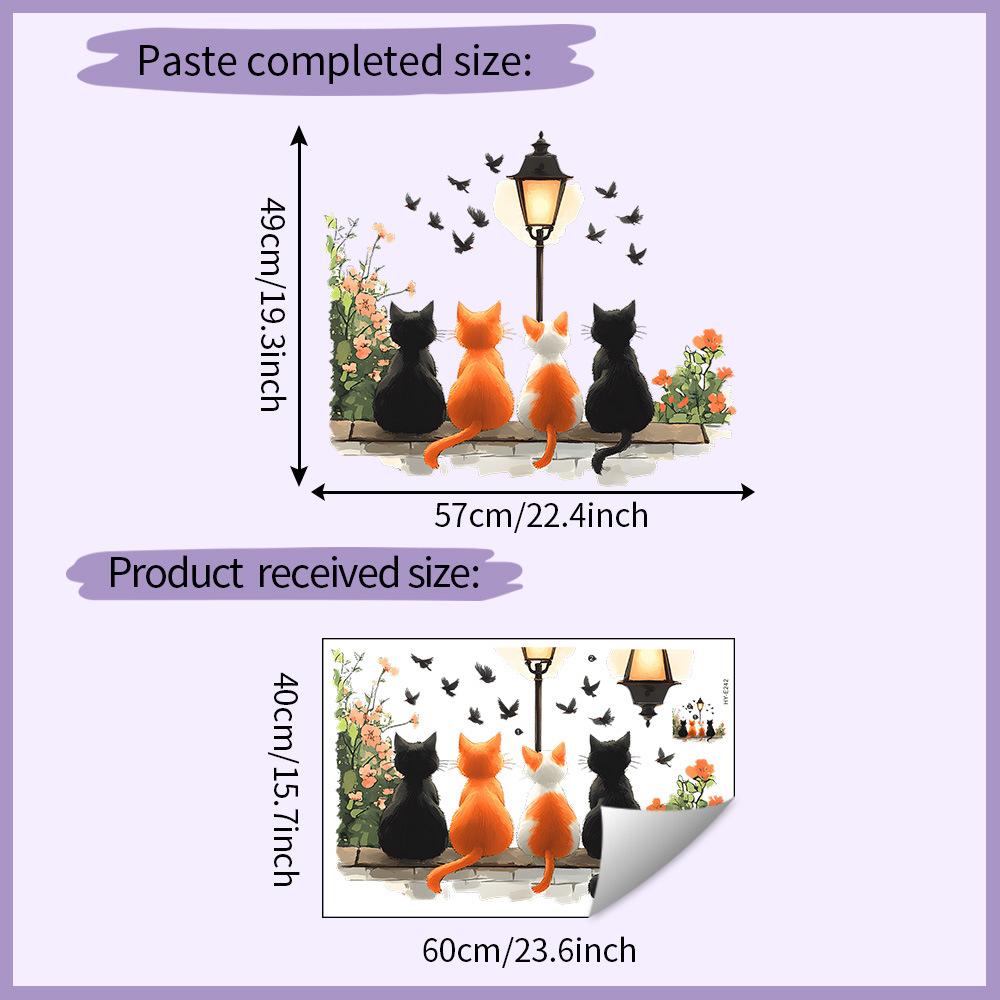 Creative Cats Street Lamp Flowers Wall Sticker Home Decor Decal for Living Room Bedroom Background Posters DIY Mural