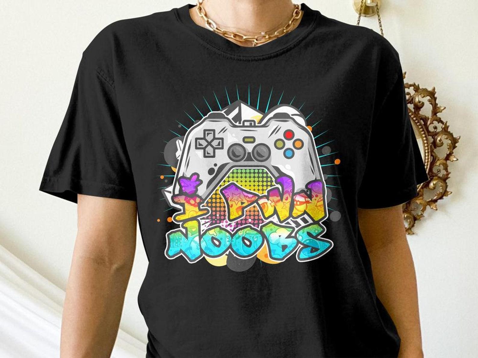 Funny Gamer Shirt, I Pwn Noobs, Funny Gaming Gift, Video Game Graffiti Tees 2XL