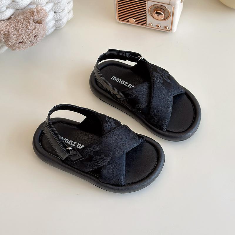 Kids Cross Strap Open Toe Adjustable Back Strap Sandals 21 чёрный