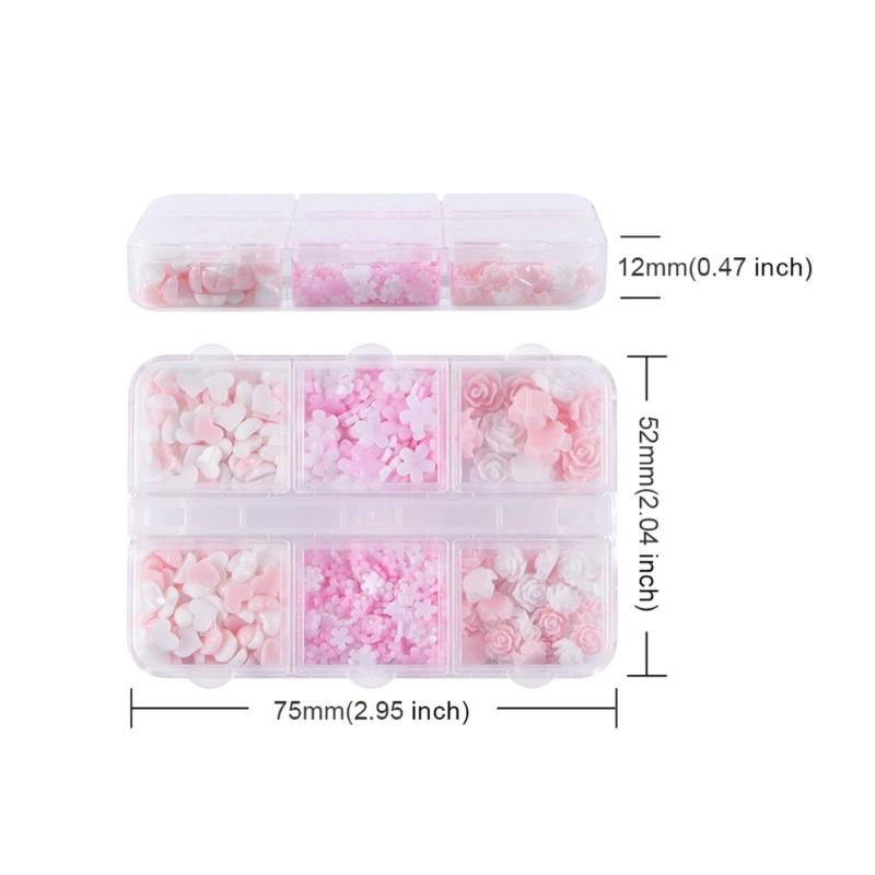 6 Fächer Herz Nagelanhänger Harzblumen Nagelkunst Anhänger Schöne Nageldekorationen für Bastelarbeiten Schmuckherstellung