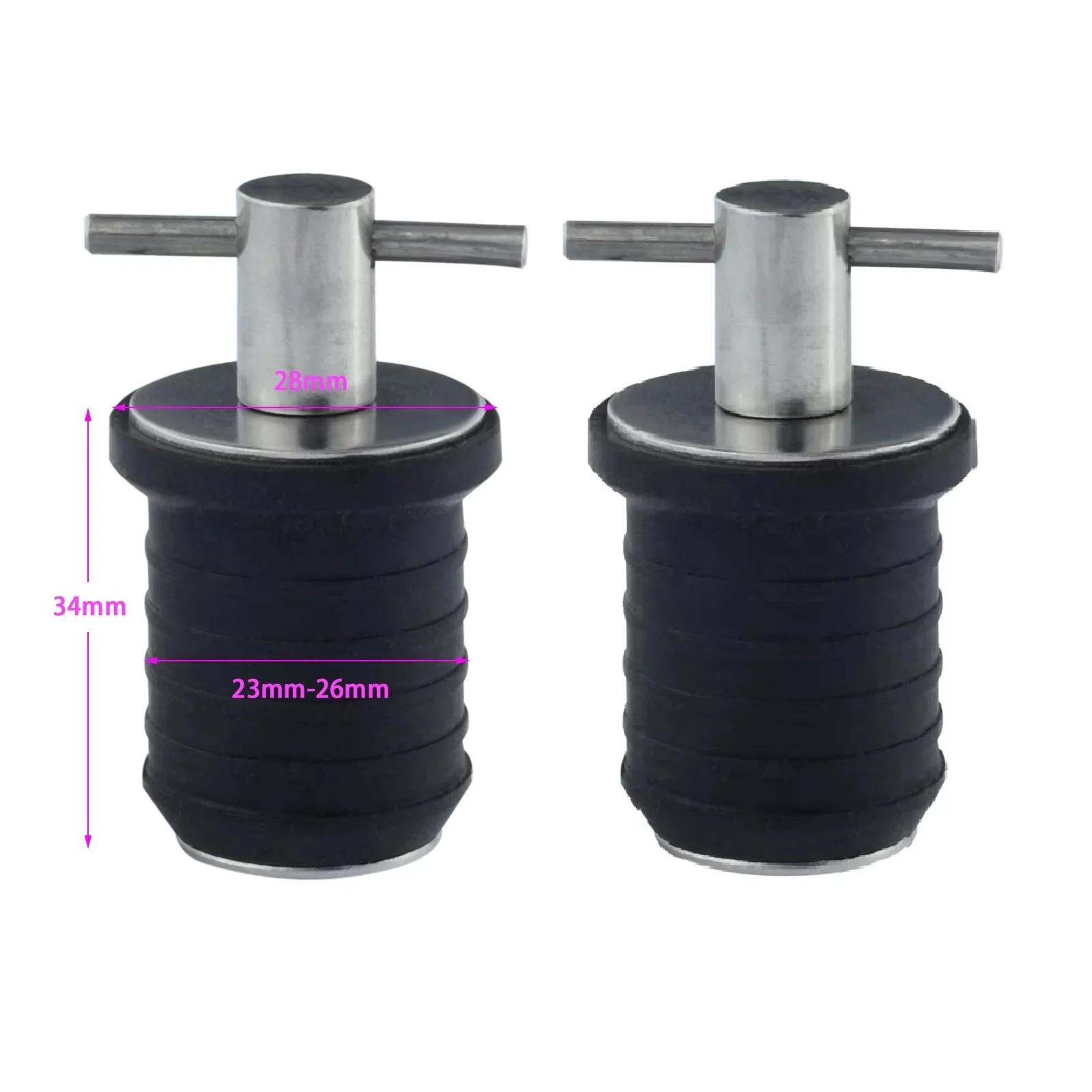 2pcs Stainless Steel 304&Rubber T-Handle Twist Type Drain Plug for 1  25MM / 1-1/4  32MM Drain Hole on Marine Boat Yacht Transom For 25mm Hole