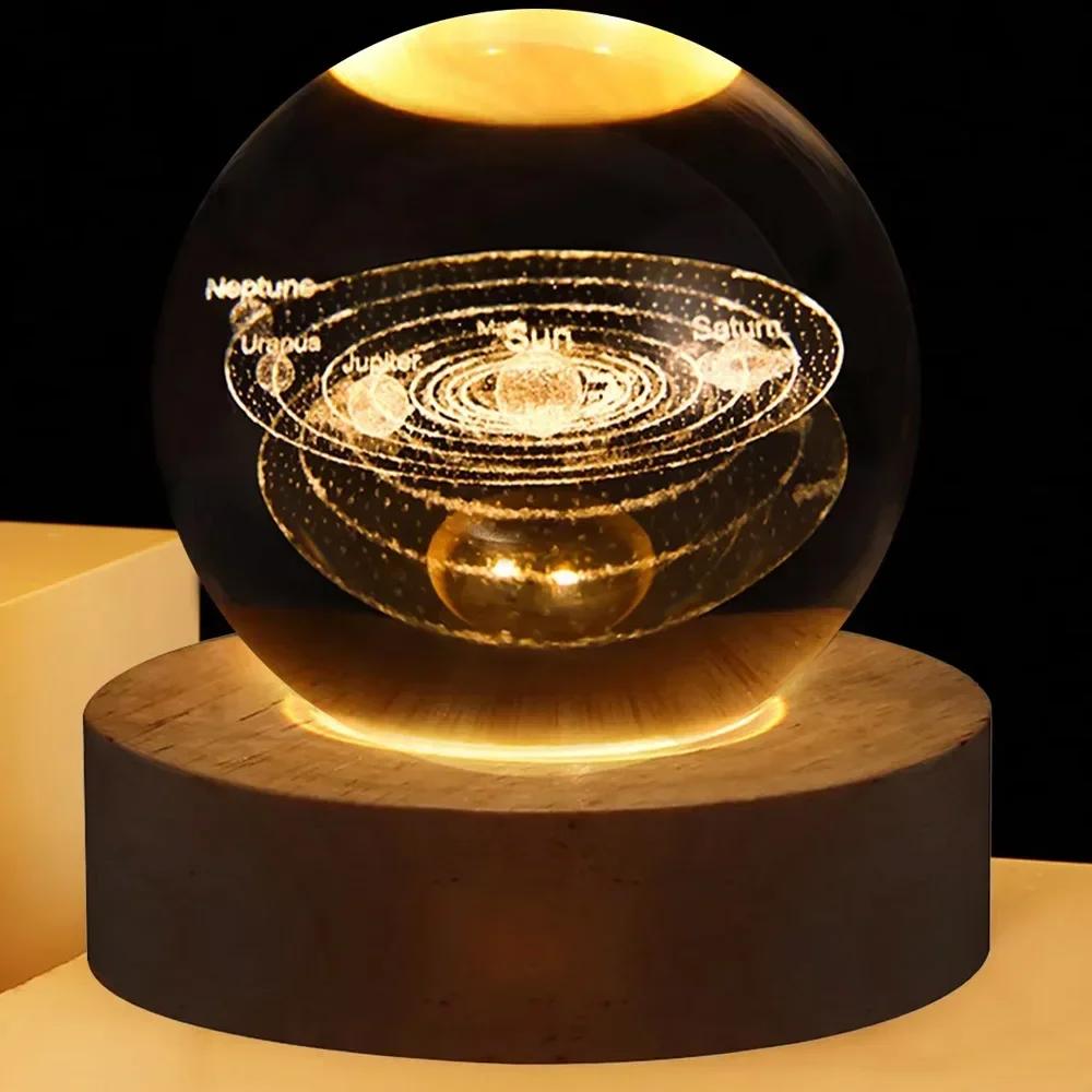 3D-Kristalllichter-Lampe, leuchtendes Planeten-Galaxie-Nachtlicht, Kristallkugel-Nachtlichter, Nachttischlampe, Heimdekoration, Weihnachtsgeschenk