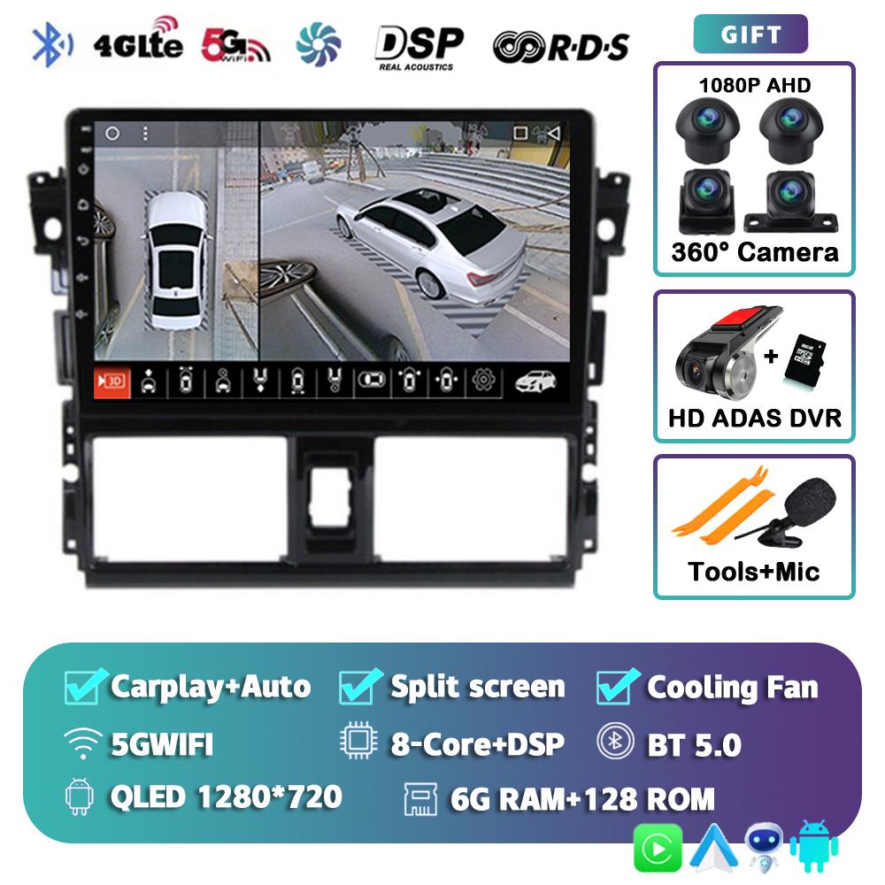 Android 14 Carplay Auto Car Radio For Toyota Vios Yaris 2013 2014 2015 2016 Multimedia Video Player GPS Navigation 2din Stereo