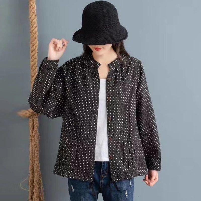 Cotton and Linen Jacket Women's Loose Spring and Autumn Retro Thin Large Size Long-sleeved Shirt Top