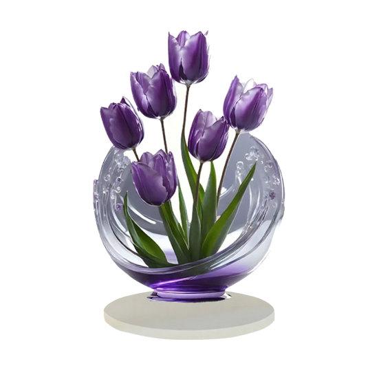 2D Acrylic Tulip Ornament Realistic Purple Tulips Ornament with Base