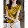 Silk Thin Short Sleeve Tees Korean Style Slip Woman Summer Clothes Elegant Tops Solid Loose Casual Plus Size