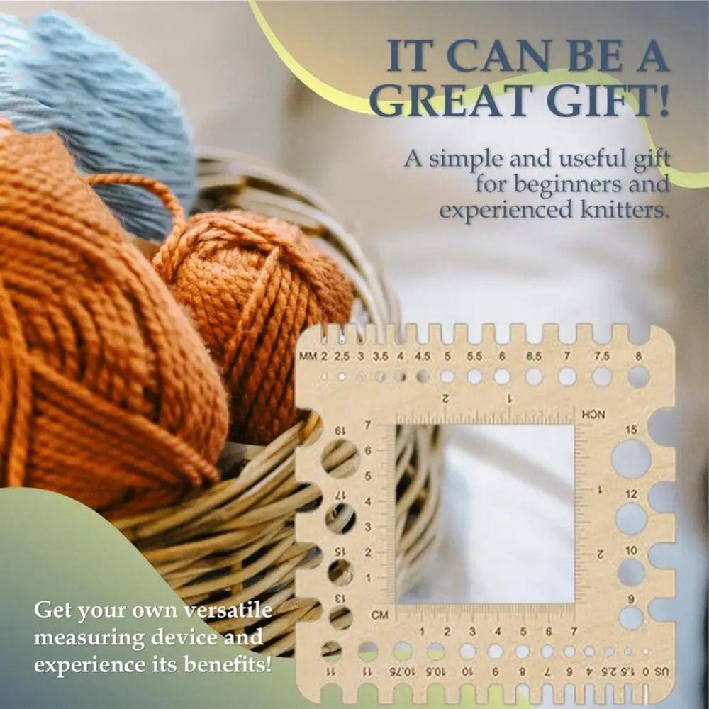 DIY Wood Knitting Needle Gauge Square Crochet Hooks Ruler  for Spinners Yarn Measuring Tools