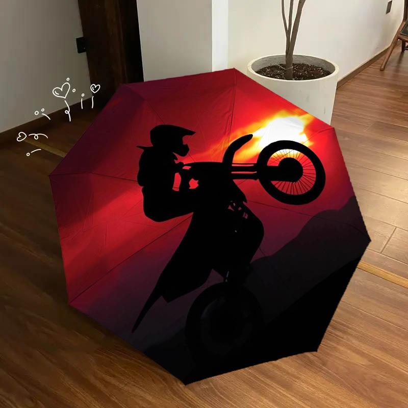 1 Stück Motorrad Sonnenuntergang Thema Hochwertiger Regenschirm, Automatisches Öffnen und Schließen, Multifunktionaler Regenschirm G0811051