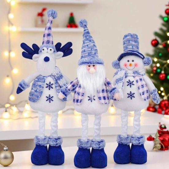 Long Leg Christmas Plush Doll Standing Santa Snowman Reindeer Figure with Stretchable Leg for Holiday Winter Home Decoration