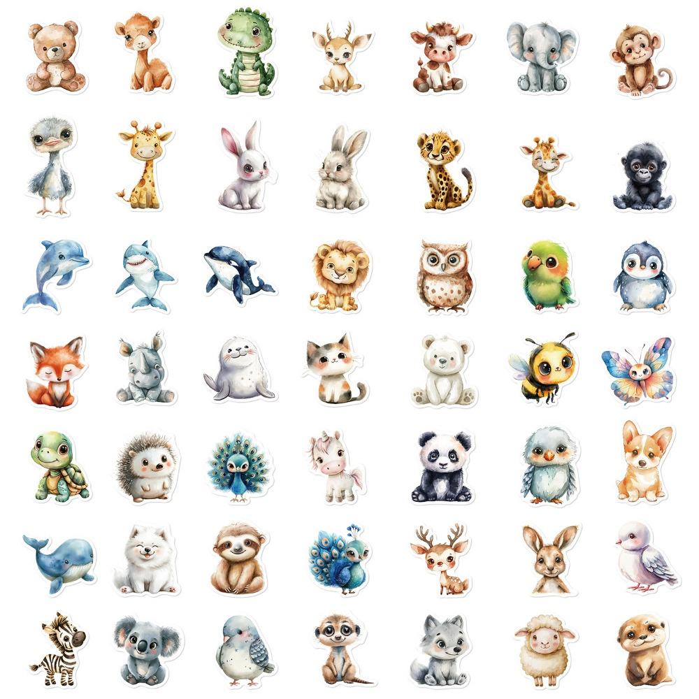 50PCS Cute Watercolor Animals Graffiti Stickers Phone Wall Scrapbook Motorcycle Waterproof Cartoon Sticker