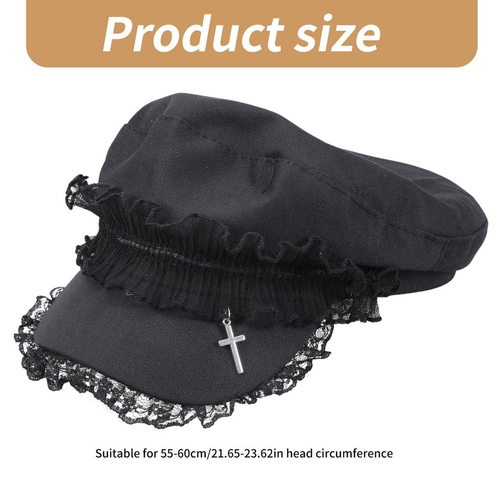 Subkultur Baskenmütze mit Doppellagenspitze & Kreuz für Weibliches Mädchen Lolita Schiebermütze Chauffeurmütze Outdoor Sonnenhut
