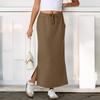 Womens Casual Maxi Skirts  High Waist Trendy Drawstring Side Slit Skirts With Pockets