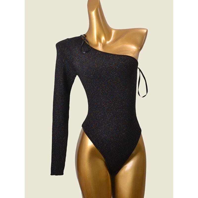 Foreign Trade Original Order Color Gold Stylish Positioning Clothes Fashion Fashion Wind Thread High Elastic Long Sleeves Silm Knitting Jumpsuit