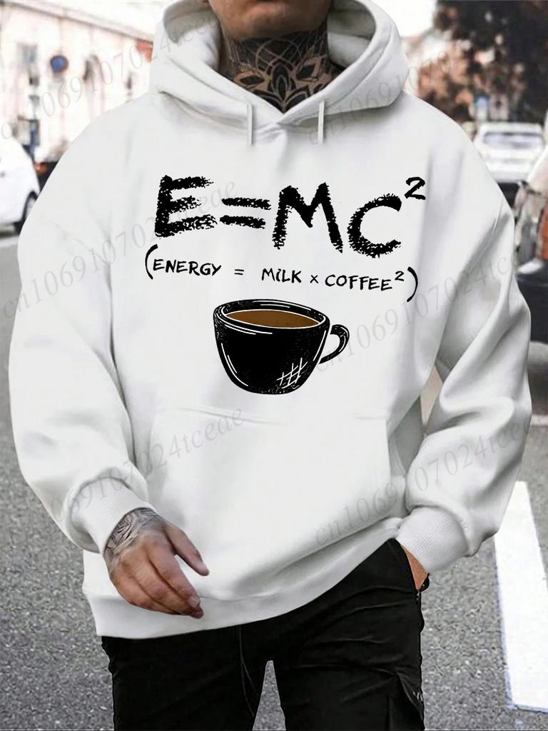 Men's Hoodies Casual Funny Energy=Milk+Coffee Print Sweatshirts  O-neck Cool Top for Men Fleece Sportwear Male Hooded Hoodies