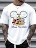 MINISO Theme Park Trip 2025 Mickey Mouse Friends Print T-shirt For Men Summer Fashion Short Sleeve Cotton Tees Casual Couple Top