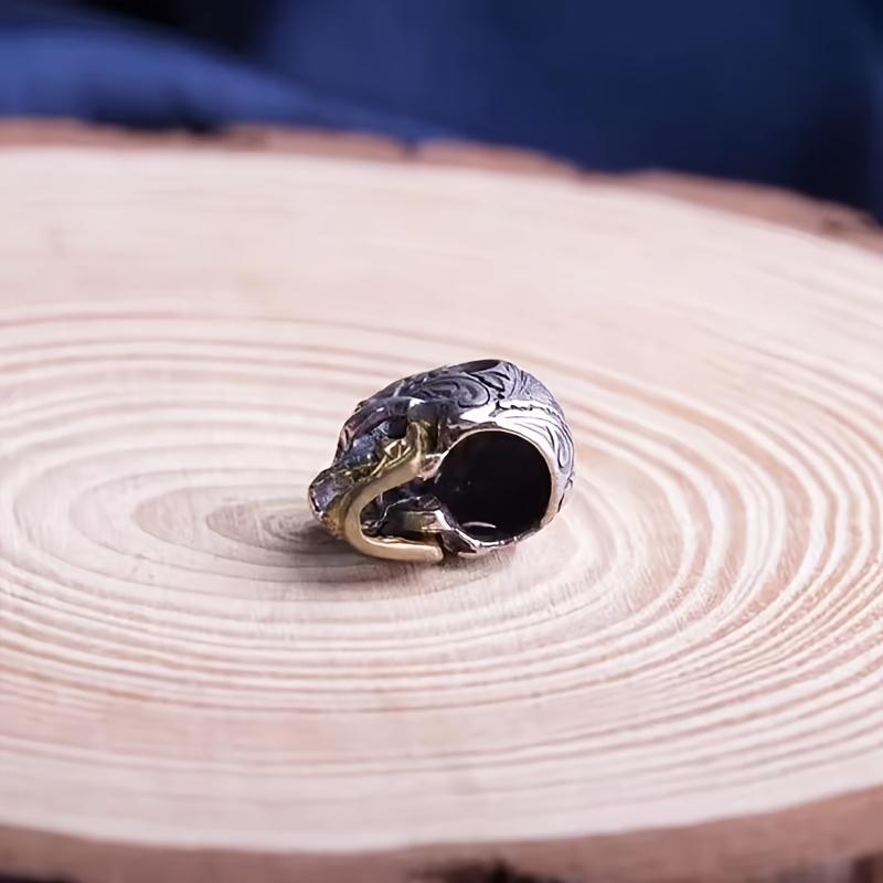 1pc Vintage Gothic Carved Skull Bead Pendant, Copper Double-Handed Skeleton Charm for DIY Jewelry Making, Daily & Party Accessory