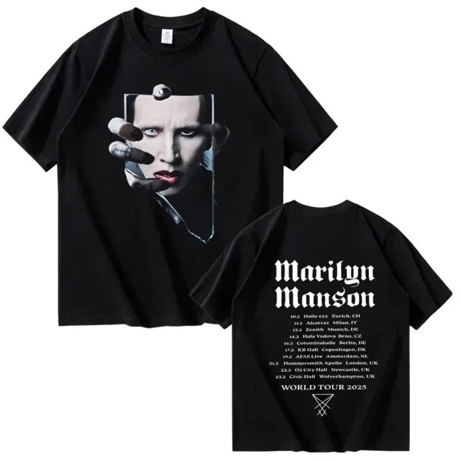 

Marilyn Manson 2026 Touring T-shirt for Men and Women, Extra-large High-quality Summer Printed 100% Pure Cotton T-shirt S чёрный