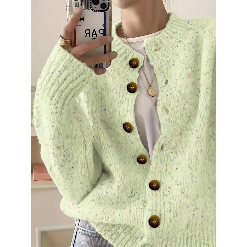 Womens Knit Cardigan Sweater Short Loose Fit Round Neck Single Button Front Fall Winter Casual Wear