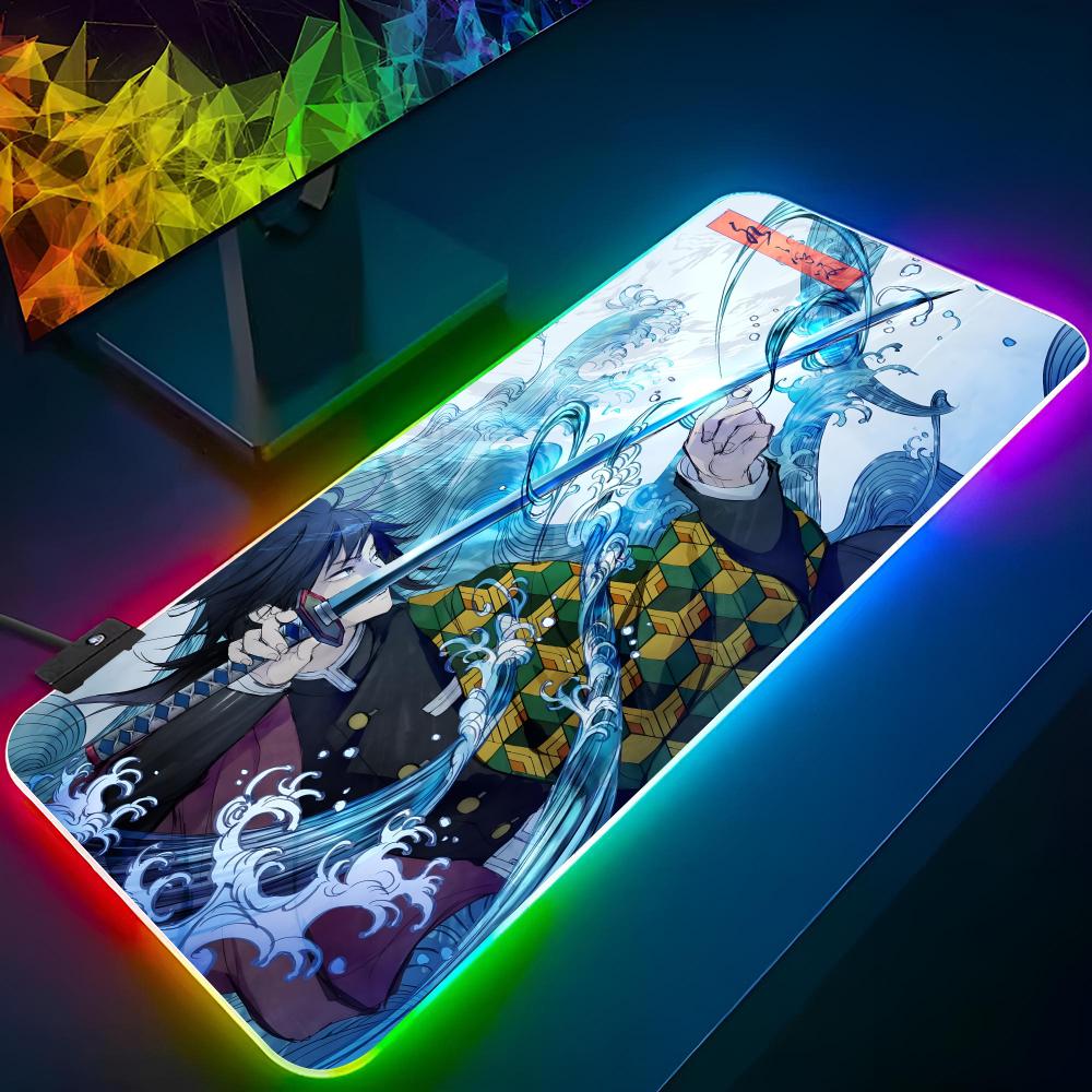 Anime Demon Slayer Mouse Pad Gaming Rgb Anime Mousepad Backlit Keyboard Gamer Girl Xxl Laptop Mat Table Pads Deskpad
