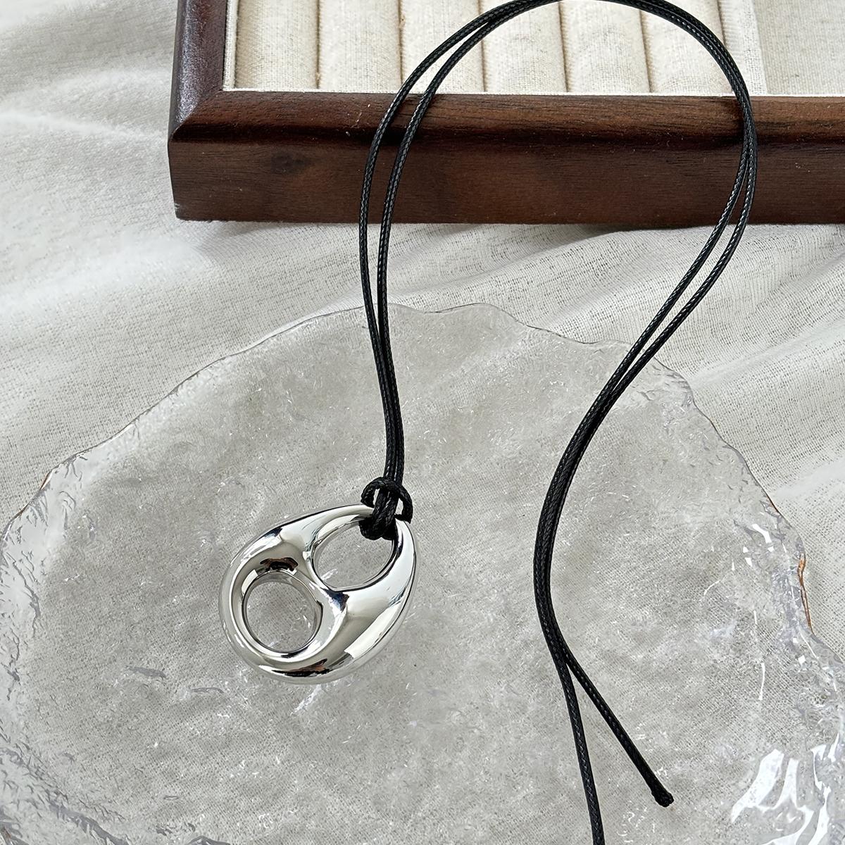 Metall Große Geometrische Ovale Kreis Anhänger Halskette Für Frauen Mädchen Langer Stil Pulloverkette Schmuck Geschenke gray