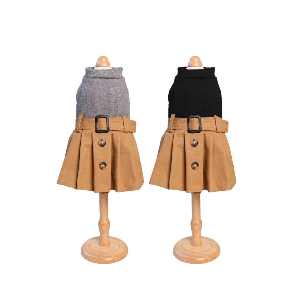 Spring and Autumn British Style Coat for Dogs Cat Clothes Puppy Lovers Pleated Skirt Pet-style Patchwork Dress