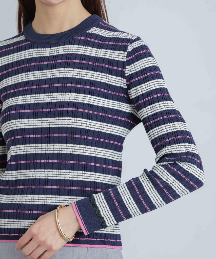Nano Universe Random Rib Border Knit Top be paired with other Medium Navy (Can items)