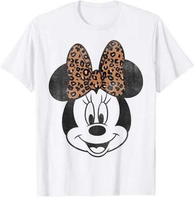Fashion Minnie Mouse Distressed Vintage Leopard Bow Portrait T-Shirt S-4XL Unisex