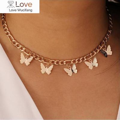 Goth Butterfly Neck Pendants Women 'S Choker Gold Color Necklace On The Neck Chain Chocker Punk Jewelry Kpop Collar For Girl
