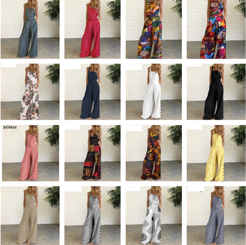 

Women s Wear: New 27-Color, 5-Size, Printed Solid Color Loose Overalls XXL