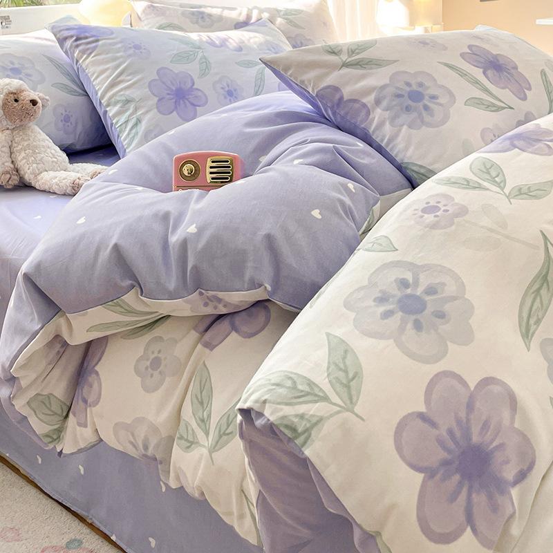 Bedding Four-piece Set Printed Skin-friendly Water Wash Sheets Quilt Cover Pillowcase Set