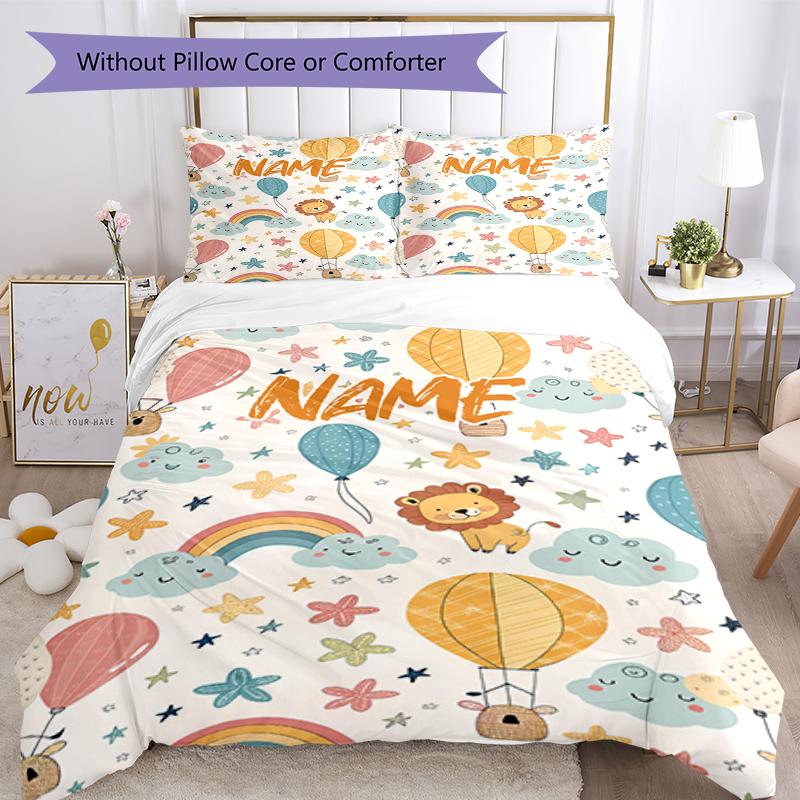 3pcs Custom Name Animals Bedding Set Duvet Cover Closure Includes 1 Duvet Cover & 2 Pillowcases, Soft and Comfortable for All Seasons.