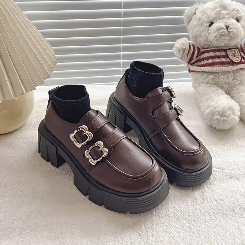 Fashion Women's Shoes 2024 Brand Loafers Women's High Heels Fashion Belt Buckle Office and Career Hot Sale Slip on Solid Platform Heels