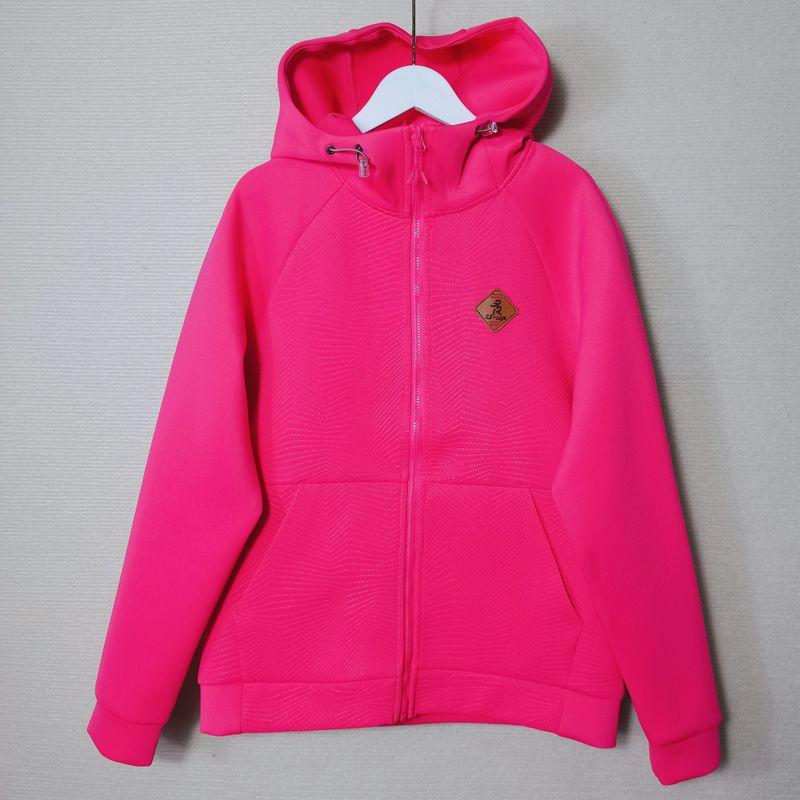 

Fashion Brand Hooded Embossed Air Cotton Open Stretch Tops Female Casual Outwear Outdoor Sports Trip Fitness Spring & Fall Pink L