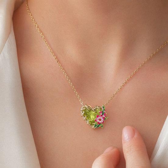 Birthstone Heart Necklace Birth Stone and Flower Pendant Necklace Jan to Dec