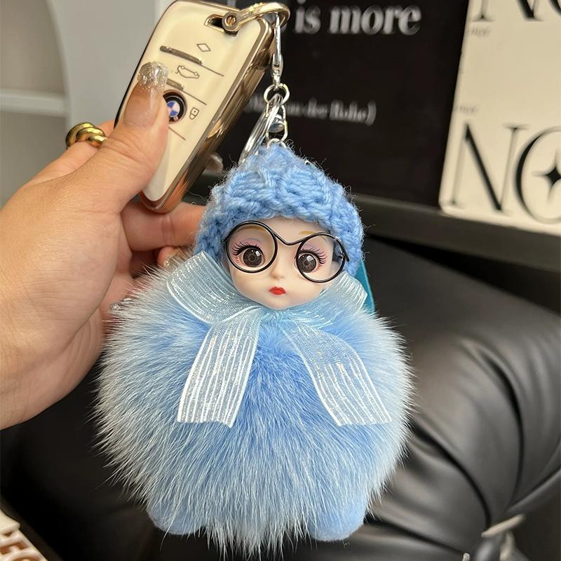 Echter Fuchspelz Puppe Auto Schlüsselanhänger Anhänger Niedliche Plüschpuppe Puppe Buchtaschenanhänger Paargeschenk