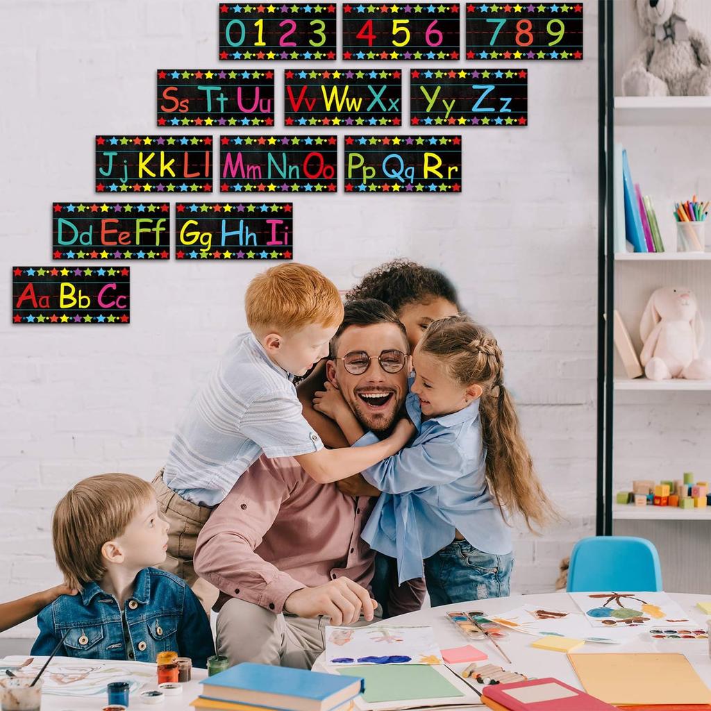 Alphabet Bulletin Board Set Alphabet Poster Chart Number Line for Classroom Wall Decorations Including Numbers 0-9 and Adhesive Dots for Pre School
